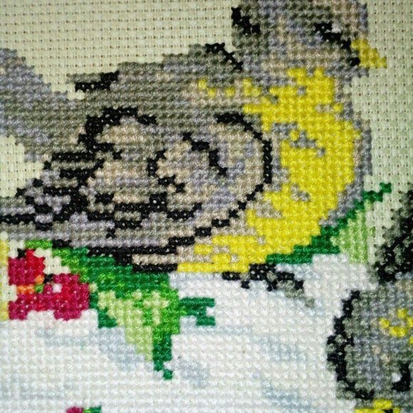 New Handmade Embroidered picture "Titmice " 26 cm x 16 cm Cross Stitch - Picture 3 of 4